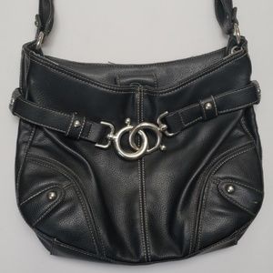NINE WEST Black Leather Shoulder Bag w/ Silver